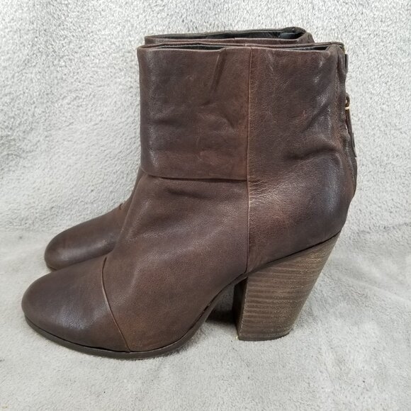 Rag & Bone Shoes Womens EU 37.5 US 7 Brown Distress Leather Zip Booties *Read* - Picture 1 of 14